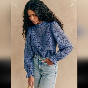 Sezane Jordyna Long Sleeved Guipure Blouse